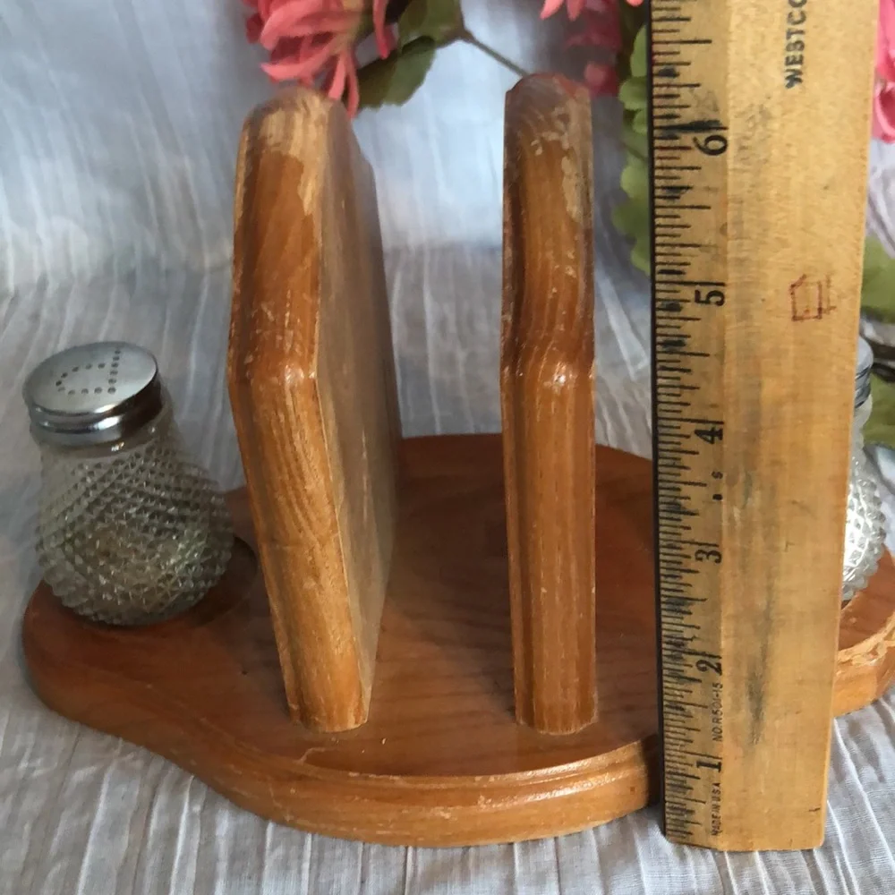 Vintage 1960s Salt & Pepper Shakers Cut Glass Beveled & Pfalzgraff napkin holder